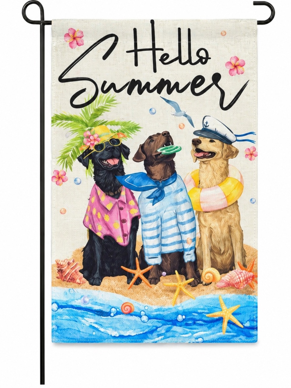 Hello Summer Dogs Garden Flag